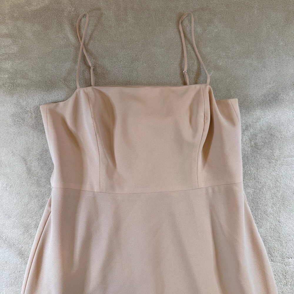 Neutral Blush Midi Dress Quiet Luxury Old Money Minimalist Wedding Guest SZ L - Picture 4 of 12